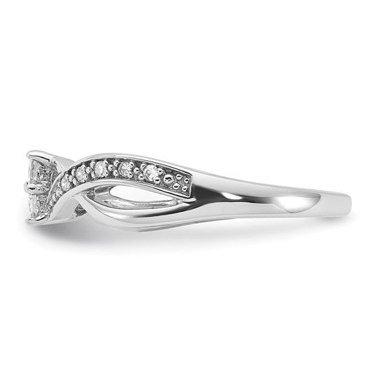 10k White Gold Polished Square Diamond Cluster and Twisted Ring