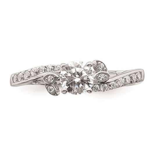 14k White Gold leaf Design Diamond Semi-Mount Engagement Ring