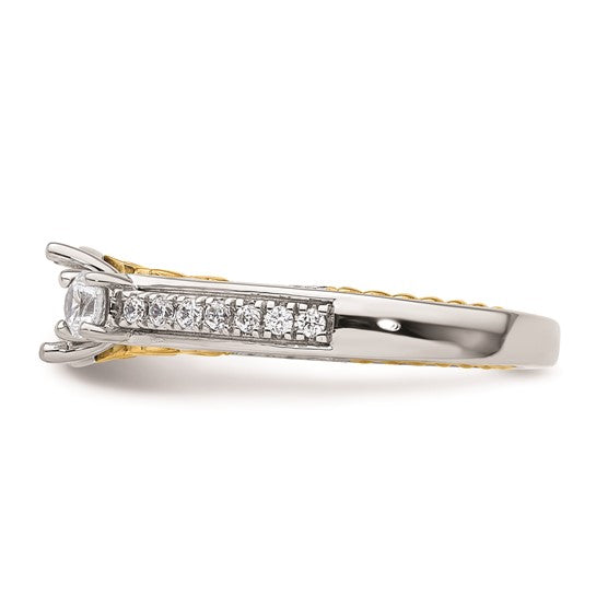 14k Two-tone Three Stone Semi-Mount Including 2-3.5mm Side Stones Engagement Ring
