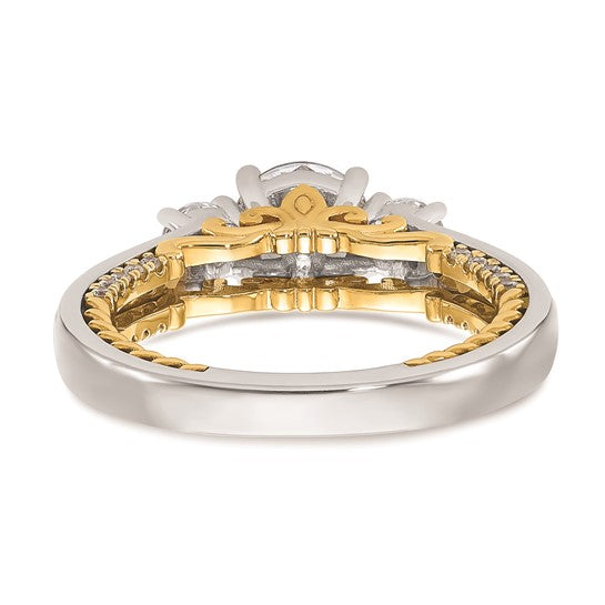 14k Two-tone Three Stone Semi-Mount Including 2-3.5mm Side Stones Engagement Ring