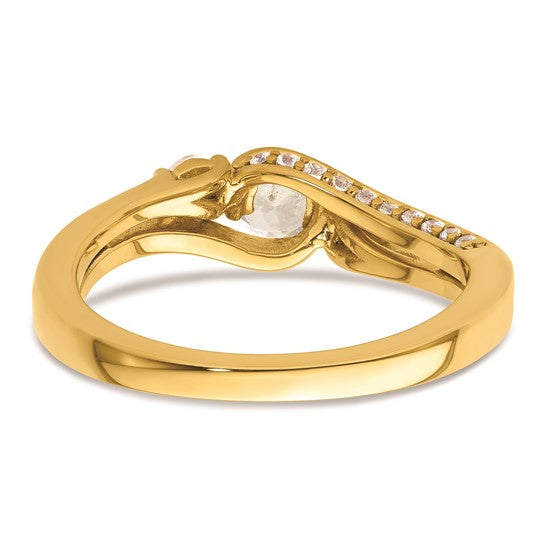 14k Three Stone Bezel Center Diamond Semi-Mount Including 2-2.5mm Side Stones Engagement Ring