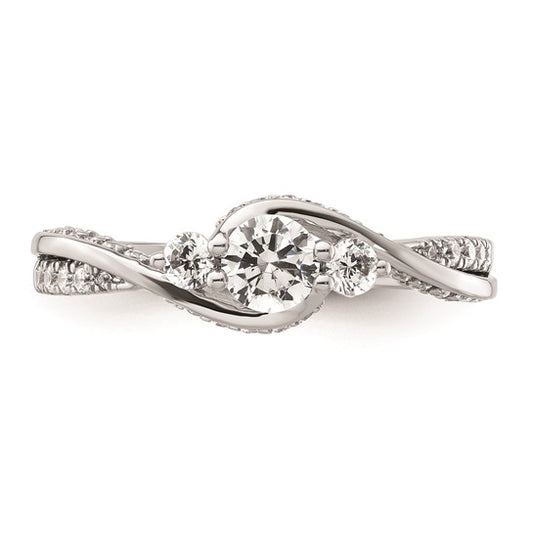 14k White Gold Three Stone Diamond Semi-Mount Including 2-2.5mm Side Stones Engagement Ring