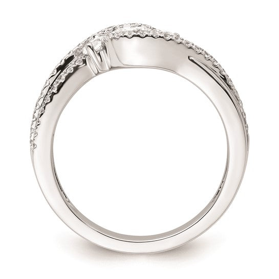 14k White Gold Three Stone ByPass Diamond Semi-Mount Including 2-2.7mm Side Stones Engagement Ring