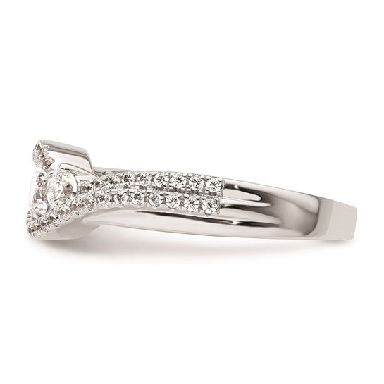14k White Gold Three Stone ByPass Diamond Semi-Mount Including 2-2.7mm Side Stones Engagement Ring
