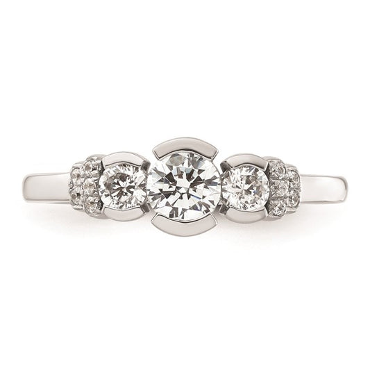 14k White Gold Three Stone Bezel Diamond Semi-Mount Including 2-3.1mm Side Stones Engagement Ring