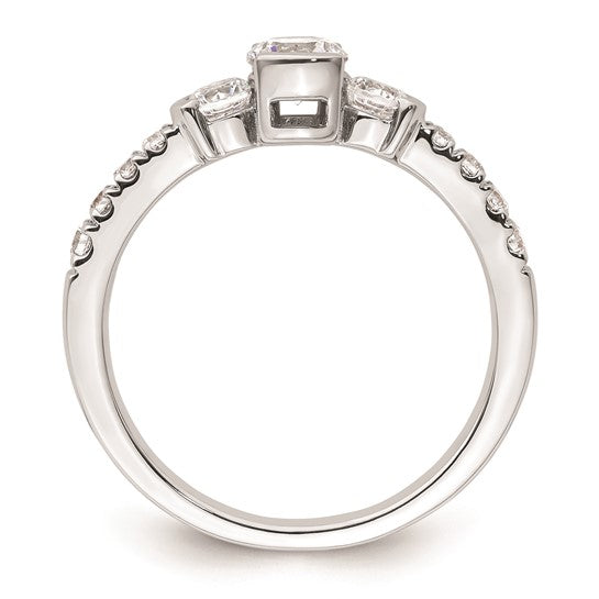 14k White Gold Three Stone Bezel Diamond Semi-Mount Including 2-3.1mm Side Stones Engagement Ring