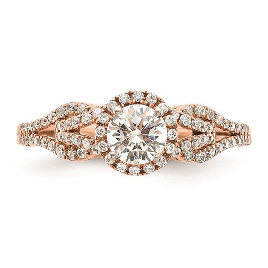 14k Rose Gold Round Halo Diamond Semi-Mount Engagement Ring