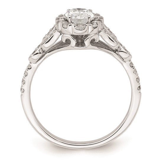 14k White Gold Vintage Oval Halo Diamond Semi-Mount Engagement Ring