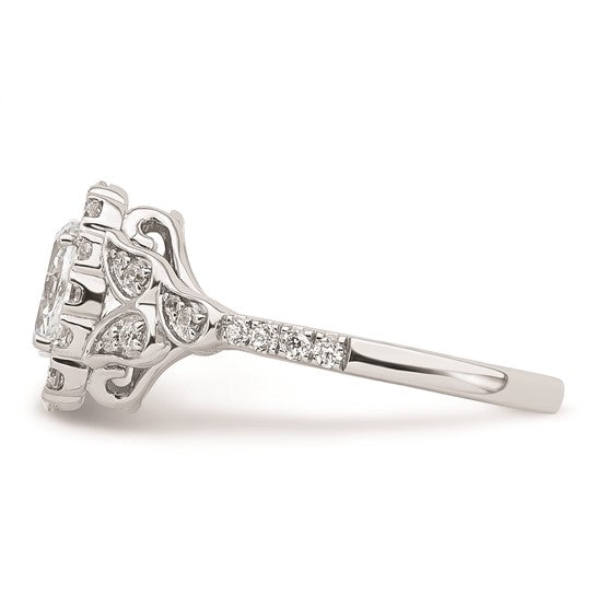 14k White Gold Vintage Oval Halo Diamond Semi-Mount Engagement Ring