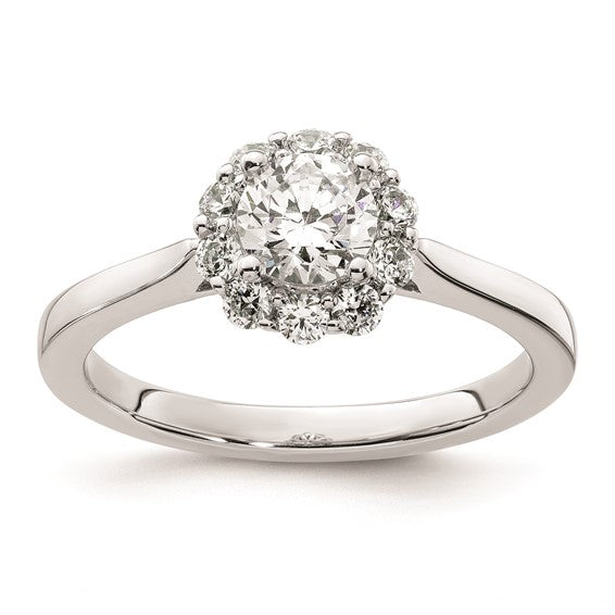 14k White Gold Halo (Holds 1/2 carat (5.2mm) Round Center ) 1/3 carat Diamond Semi-mount Engagement Ring