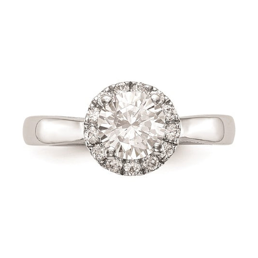 14k White Gold Halo (Holds 1 carat (6.5mm) Round Center) 1/3 carat Diamond Semi-mount Engagement Ring