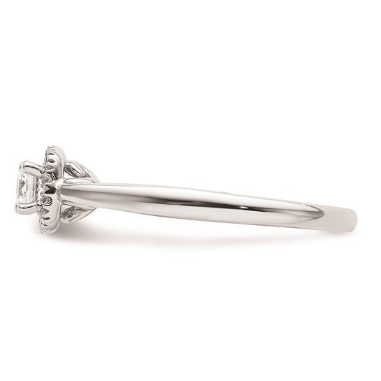 14k White Gold Halo (Holds 1/5 carat (3.8mm) Round Center) 1/8 carat Diamond Semi-mount Engagement Ring