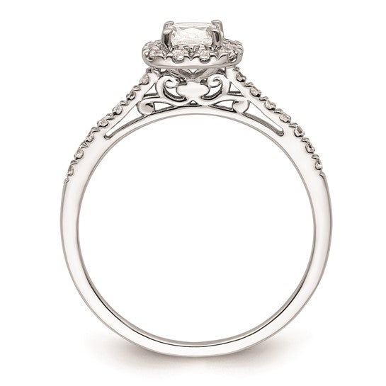 14k White Gold Halo (Holds 1/2 carat (4.5mm) Cushion Center) 1/4 carat Diamond Semi-mount Engagement Ring