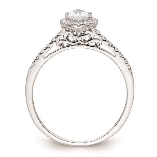 14k White Gold Halo (Holds 1/2 carat (6x4mm) Pear Center) 1/4 carat Diamond Semi-mount Engagement Ring