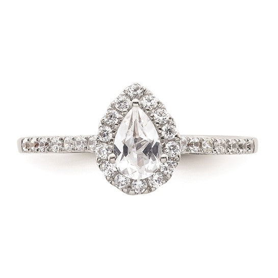 14k White Gold Halo (Holds 1/2 carat (6x4mm) Pear Center) 1/4 carat Diamond Semi-mount Engagement Ring