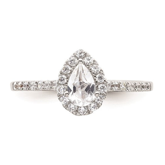14k White Gold Halo (Holds 1/2 carat (6x4mm) Pear Center) 1/4 carat Diamond Semi-mount Engagement Ring