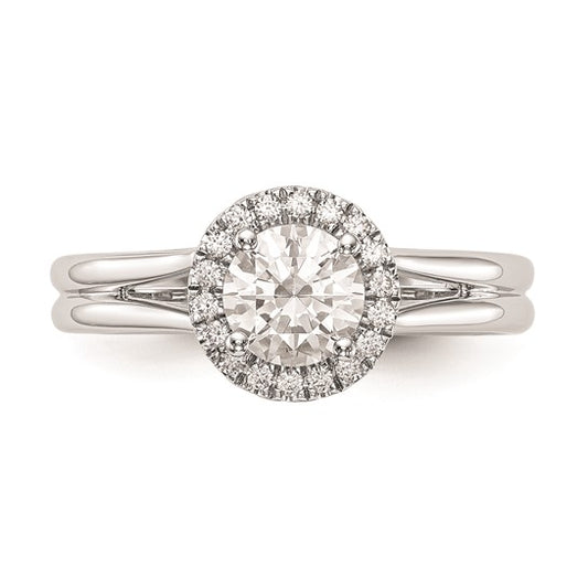 14k White Gold Halo (Holds 1 carat (6.5mm) Round Center) 1/8 carat Diamond Semi-mount Split Shank Engagement Ring