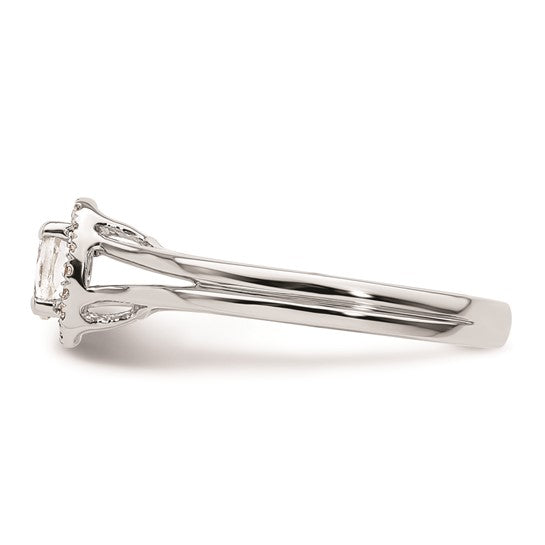 14k White Gold Halo (Holds 1/4 carat (5x3mm) Oval Center) 1/20 carat Diamond Semi-mount Split Shank Engagement Ring