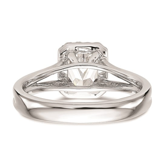 14k White Gold Halo (Holds 1/4 carat (4.5x3mm) Emerald-cut Center) 1/20 carat Diamond Semi-mount Split Shank Engagement Ring