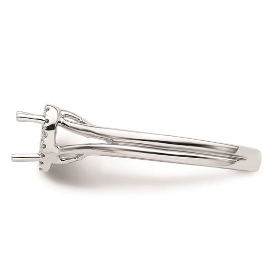 14k White Gold Halo (Holds 1/4 carat (4.2mm) Heart Center) 1/20 carat Diamond Semi-mount Split Shank Engagement Ring