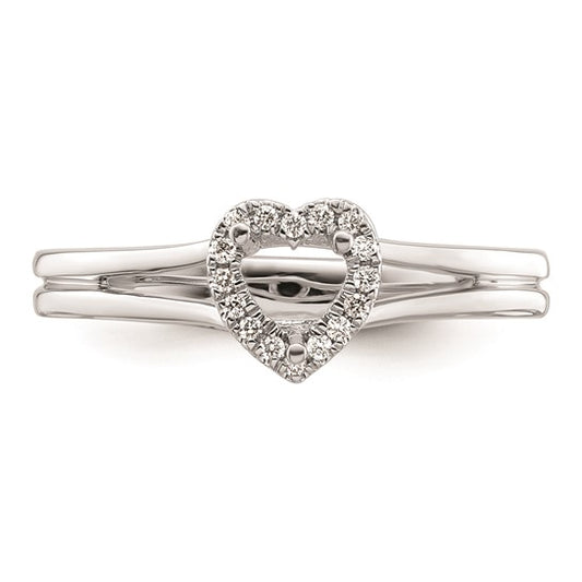 14k White Gold Halo (Holds 1/4 carat (4.2mm) Heart Center) 1/20 carat Diamond Semi-mount Split Shank Engagement Ring