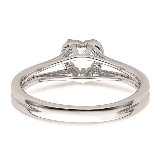 14k White Gold Halo (Holds 1/4 carat (4.2mm) Heart Center) 1/20 carat Diamond Semi-mount Split Shank Engagement Ring