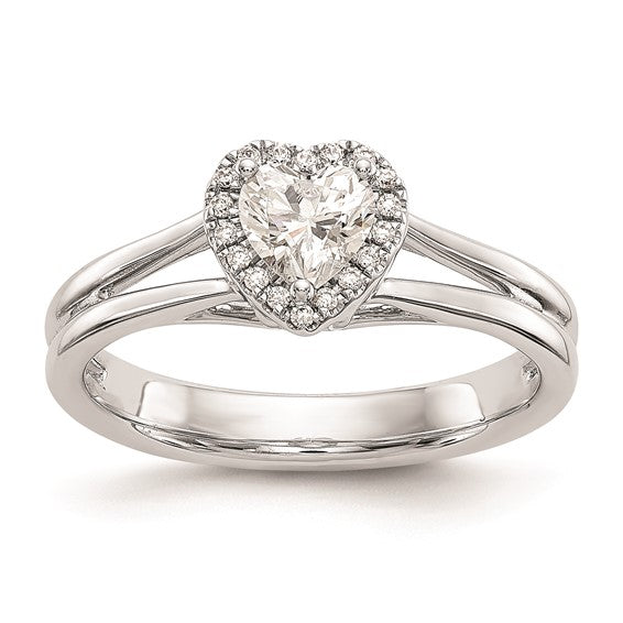 14k White Gold Halo (Holds 1/4 carat (4.2mm) Heart Center) 1/20 carat Diamond Semi-mount Split Shank Engagement Ring
