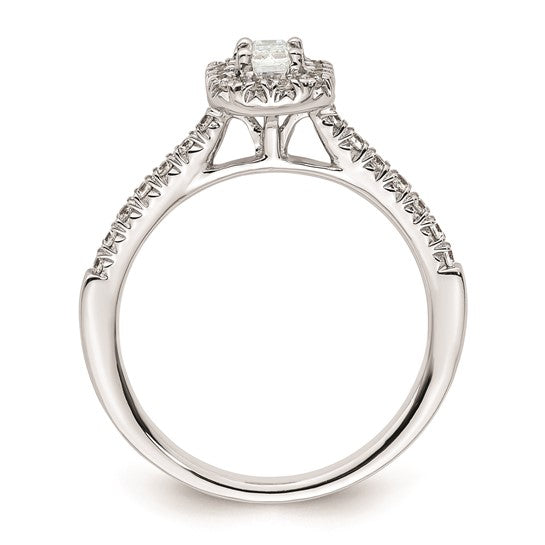 14k White Gold Halo (Holds 1/3 carat (4.8x3.45mm) Emerald-cut Center) 1/4 carat Diamond Semi-mount Engagement Ring