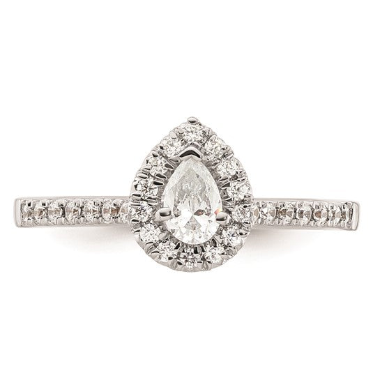 14k White Gold Halo (Holds 1/3 carat (5.6x4.00mm) Pear Center) 1/4 carat Diamond Semi-mount Engagement Ring