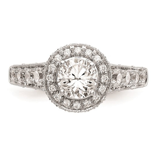 14K White Gold Halo Plus (Holds 3/4 carat (5.8mm) Round Center) 3/4 carat Diamond Semi-Mount Engagement Ring