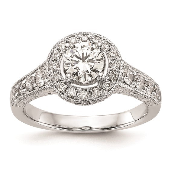 14K White Gold Halo Plus (Holds 3/4 carat (5.8mm) Round Center) 3/4 carat Diamond Semi-Mount Engagement Ring