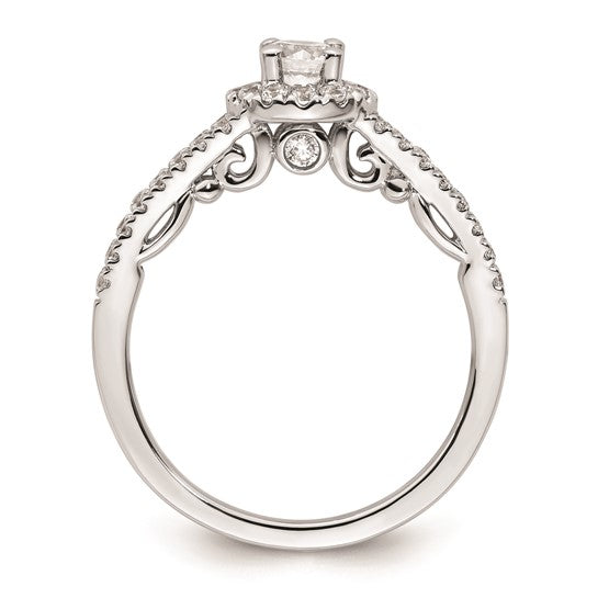 14K White Gold Halo Plus (Holds 1/4 carat (4.1mm) Round Center) 1/2 carat Diamond Semi-Mount Engagement Ring