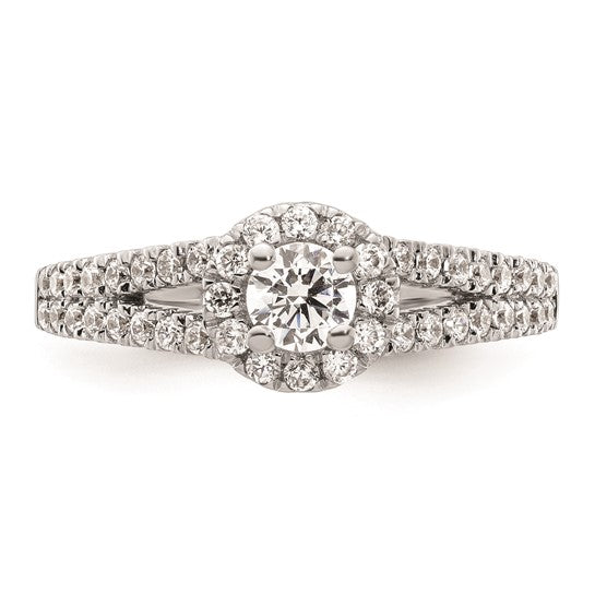 14K White Gold Halo Plus (Holds 1/4 carat (4.1mm) Round Center) 1/2 carat Diamond Semi-Mount Engagement Ring