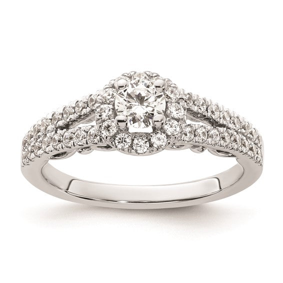 14K White Gold Halo Plus (Holds 1/4 carat (4.1mm) Round Center) 1/2 carat Diamond Semi-Mount Engagement Ring