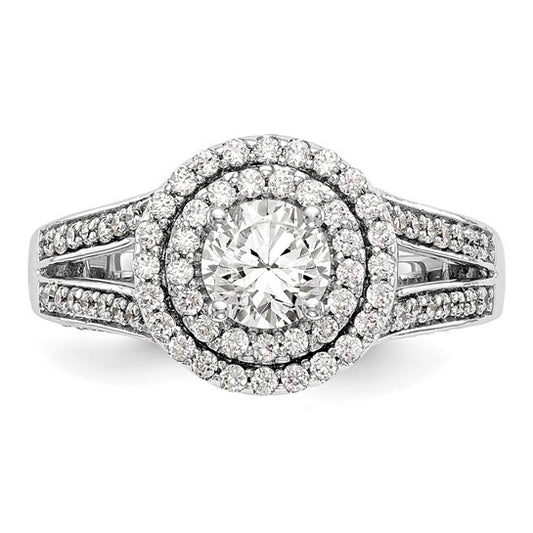 14K White Gold Round Diamond Semi-Mount Halo Engagement Ring