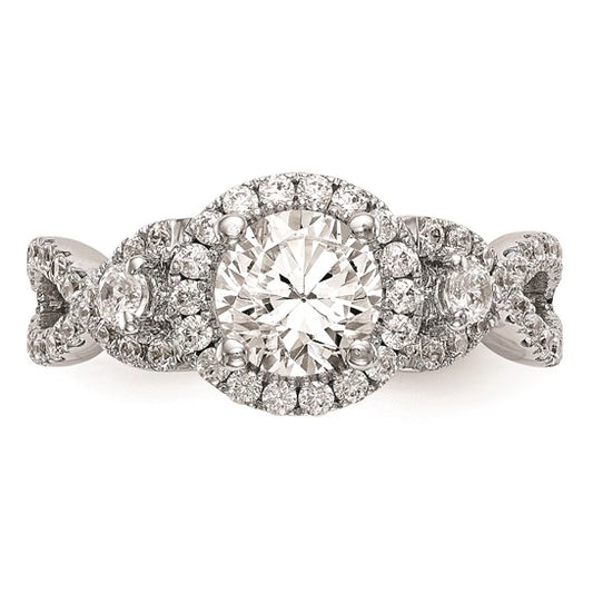 14K White Gold Halo Plus (Holds 1 carat (6.5mm) Round Center) 7/8 carat Diamond Semi-Mount Engagement Ring