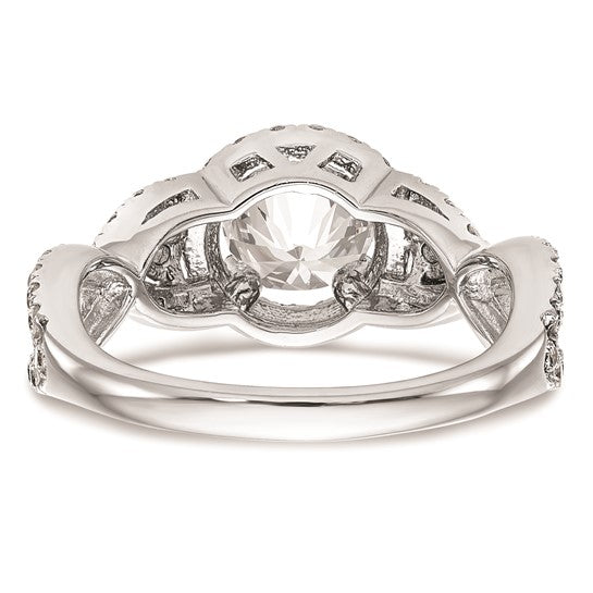 14K White Gold Halo Plus (Holds 1 carat (6.5mm) Round Center) 7/8 carat Diamond Semi-Mount Engagement Ring