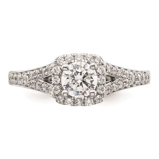 14k White Gold Halo Plus (Holds 1/2 carat (5.2mm) Round Center) 1/3 carat Diamond Semi-Mount Engagement Ring