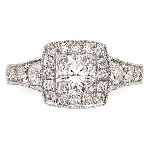 14K White Gold Halo Plus Peg Set 1.5 carat Diamond Semi-Mount Engagement Ring