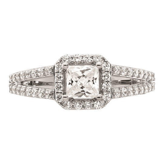 14K White Gold Halo Plus (Holds 1/2 carat (4.5mm) Princess Center) 1/2 carat Diamond Semi-Mount Engagement Ring