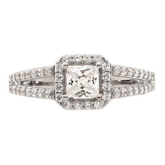 14K White Gold Halo Plus (Holds 1/2 carat (4.5mm) Princess Center) 1/2 carat Diamond Semi-Mount Engagement Ring