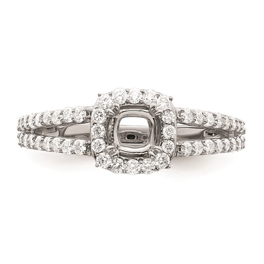 14K White Gold Halo Plus (Holds 1/2 carat (4.8mm) Cushion Center) 1/2 carat Diamond Semi-Mount Engagement Ring