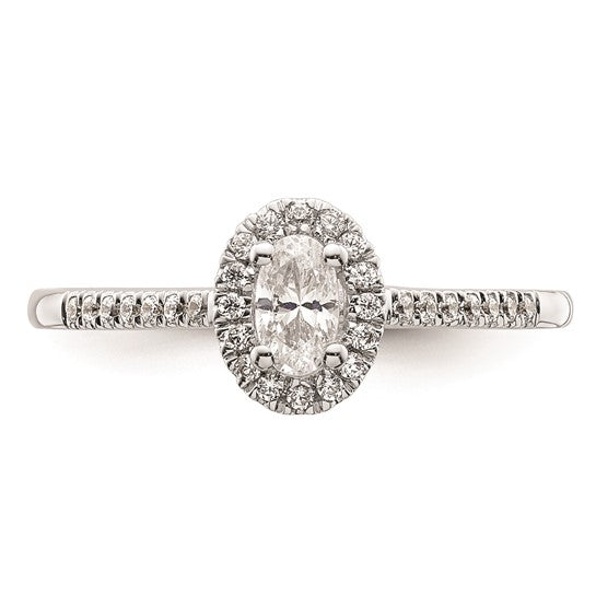 14K White Gold Halo Plus (Holds 1/4 carat (5.0x3.5mm) Oval Center) 1/6 carat Diamond Semi-Mount Engagement Ring