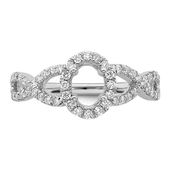 14K White Gold Halo Twist (Holds 1/2 carat (6.5x4.5mm) Oval Center) 1/2 carat Diamond Semi-Mount Engagement Ring