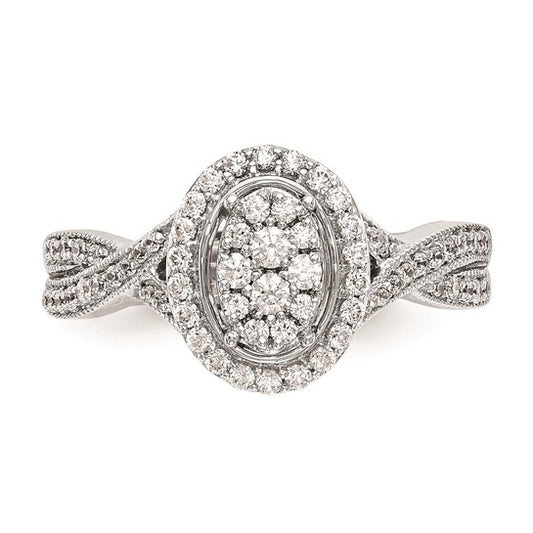 14K White Gold Oval Halo Cluster 1/2 carat Diamond Complete Engagement Ring
