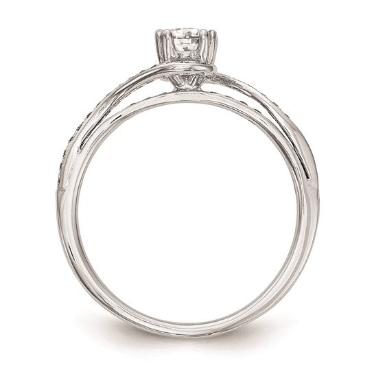 14k White Gold By-Pass (Holds 1/3 carat (4.5mm) Round Center) 1/6 carat Diamond Semi-mount Engagement Ring
