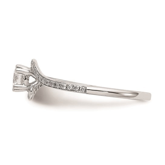 14k White Gold By-Pass (Holds 1/3 carat (4.5mm) Round Center) 1/6 carat Diamond Semi-mount Engagement Ring