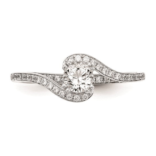 14k White Gold By-Pass (Holds 1/3 carat (4.5mm) Round Center) 1/6 carat Diamond Semi-mount Engagement Ring