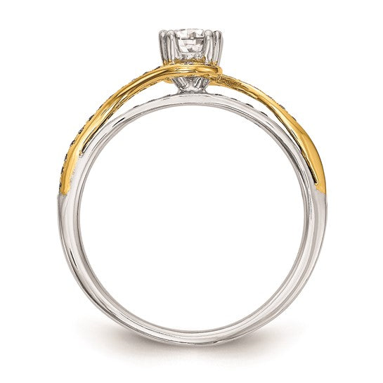 14k Two-tone By-Pass (Holds 1/3 carat (4.5mm) Round Center) 1/6 carat Diamond Semi-mount Engagement Ring