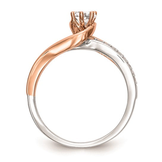 14k Two-Tone By-Pass (Holds 1/4 carat (4.1mm) Round Center) 1/8 carat Diamond Semi-mount Engagement Ring